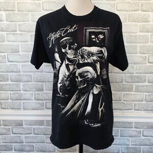 Black Graphic Tshirt Skeleton Barber Goth Streetwear Womens Small